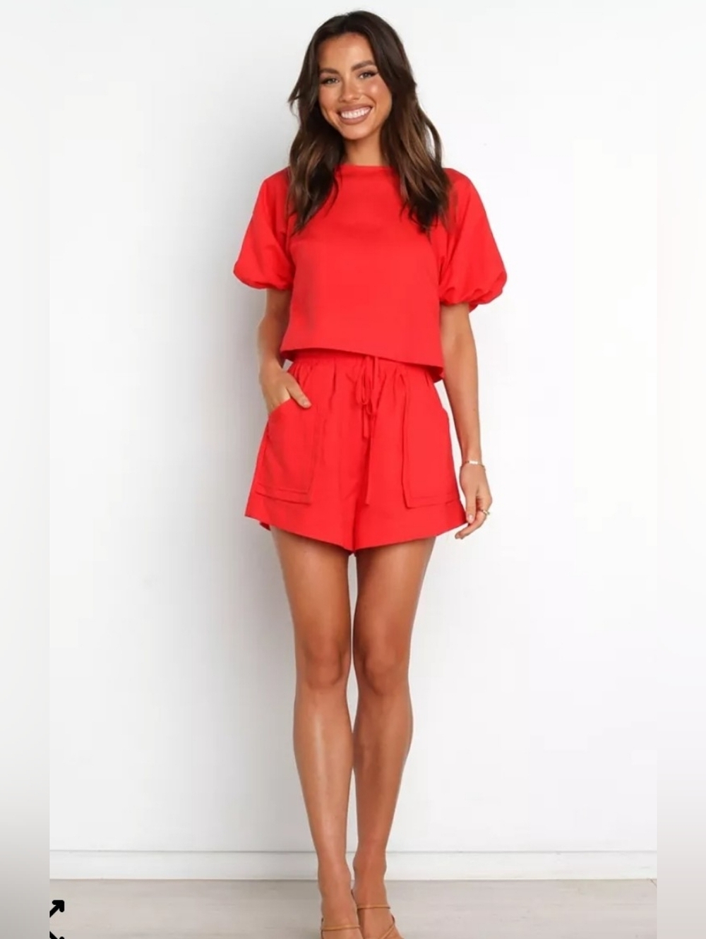 Petal & Pup Chelsey Linen Blend Two-Piece Set Short Puffy Sleeves Size 2